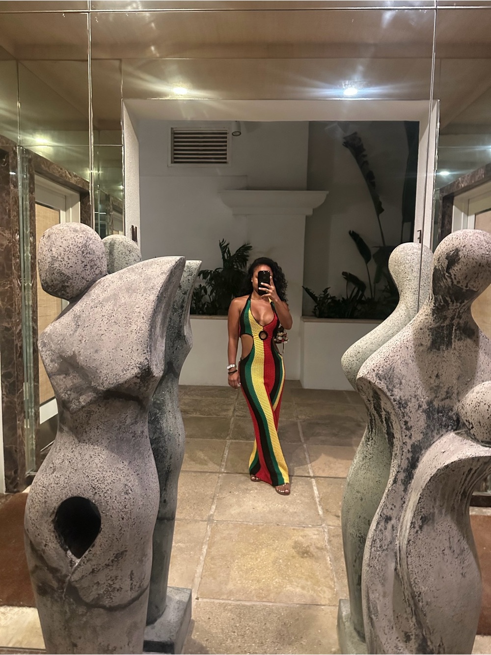 Fashion Nova Striped Maxi Dress in Green, Yellow, Red